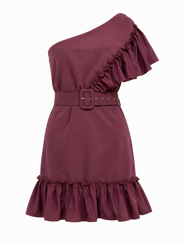 【新品DRESS 996】フリルディテールワンショルセミフレアミニドレス ピンク【asos】